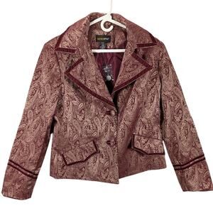 Metrostyle Blazer Jacket Womens 12 Paisley Velvet Trim Button Lined Elegant Work